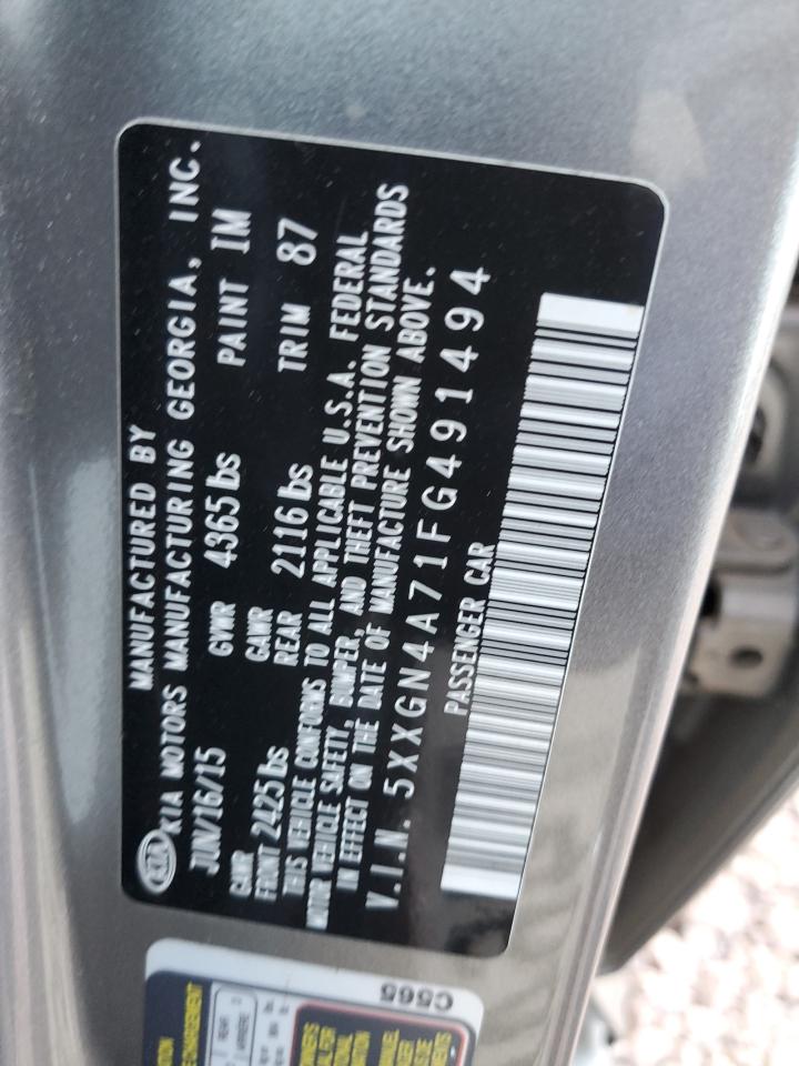 2015 KIA Optima VIN 5XXGN4A71FG491494 Copart auction photo, front end damage thumbnail 12