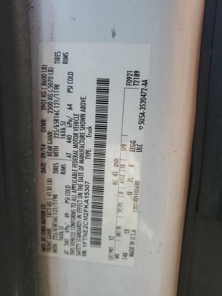 2015 Ford Transit VIN 1FTNE2CM2FKA15307 Copart auction photo, front end damage thumbnail 13