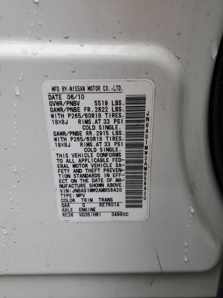2010 Infiniti FX VIN JN8AS1MW2AM856420 Copart auction photo, front end / rear end damage thumbnail 13