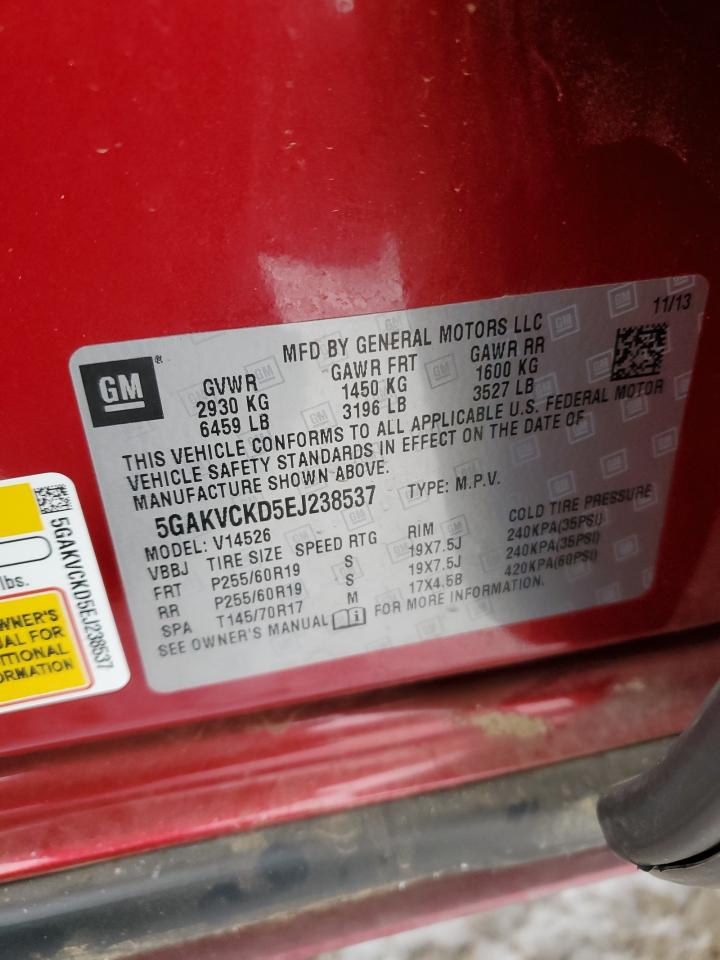 2014 Buick Enclave VIN 5GAKVCKD5EJ238537 Copart auction photo, front end / undercarriage damage thumbnail 15