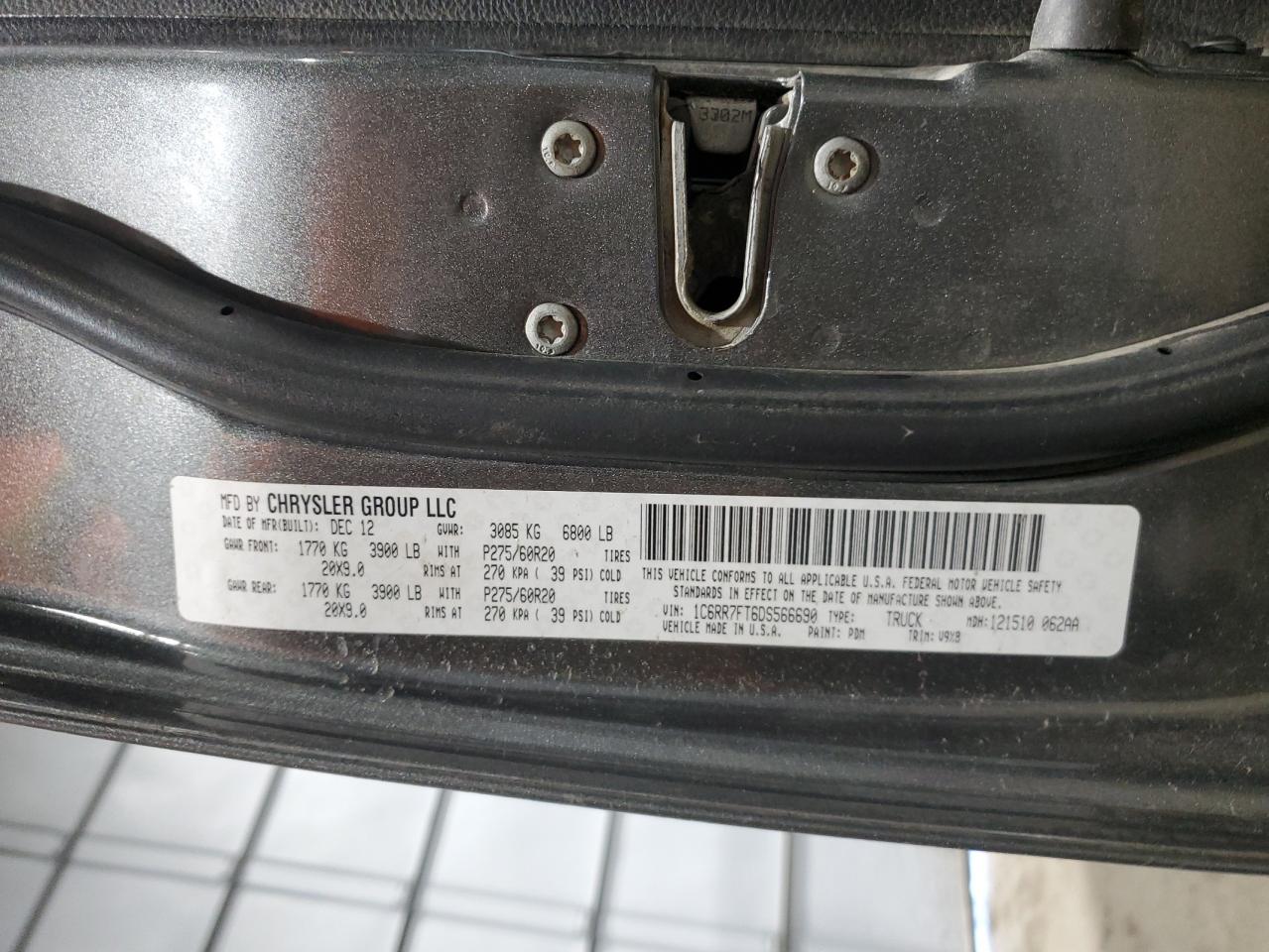2013 RAM 1500 VIN 1C6RR7FT6DS566690 Copart auction photo, front end / rear end damage thumbnail 12