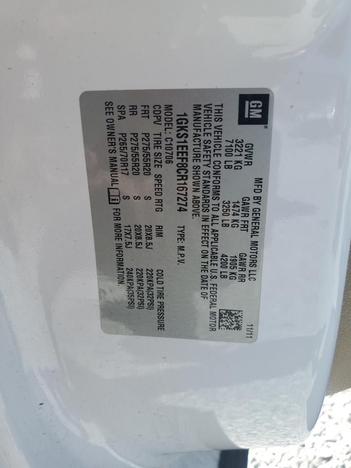 2012 GMC Yukon VIN 1GKS1EEF8CR167274 Copart auction photo, front end damage thumbnail 15