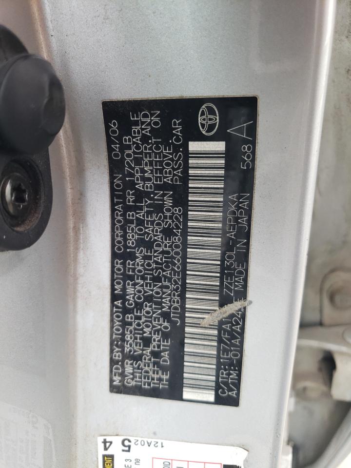 2006 Toyota Corolla VIN JTDBR32E660084228 Copart auction photo, front end / undercarriage damage thumbnail 13