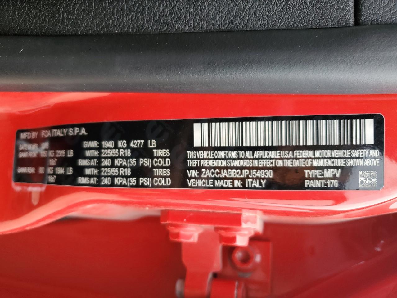 2018 Jeep Renegade VIN ZACCJABB2JPJ54930 Copart auction photo, front end / minor dent/scratches damage thumbnail 13