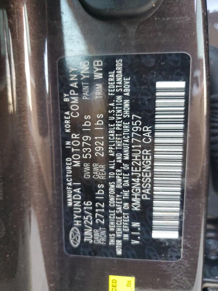 2017 Genesis G80 VIN KMHGN4JE2HU177957 Copart auction photo, water/flood damage thumbnail 13