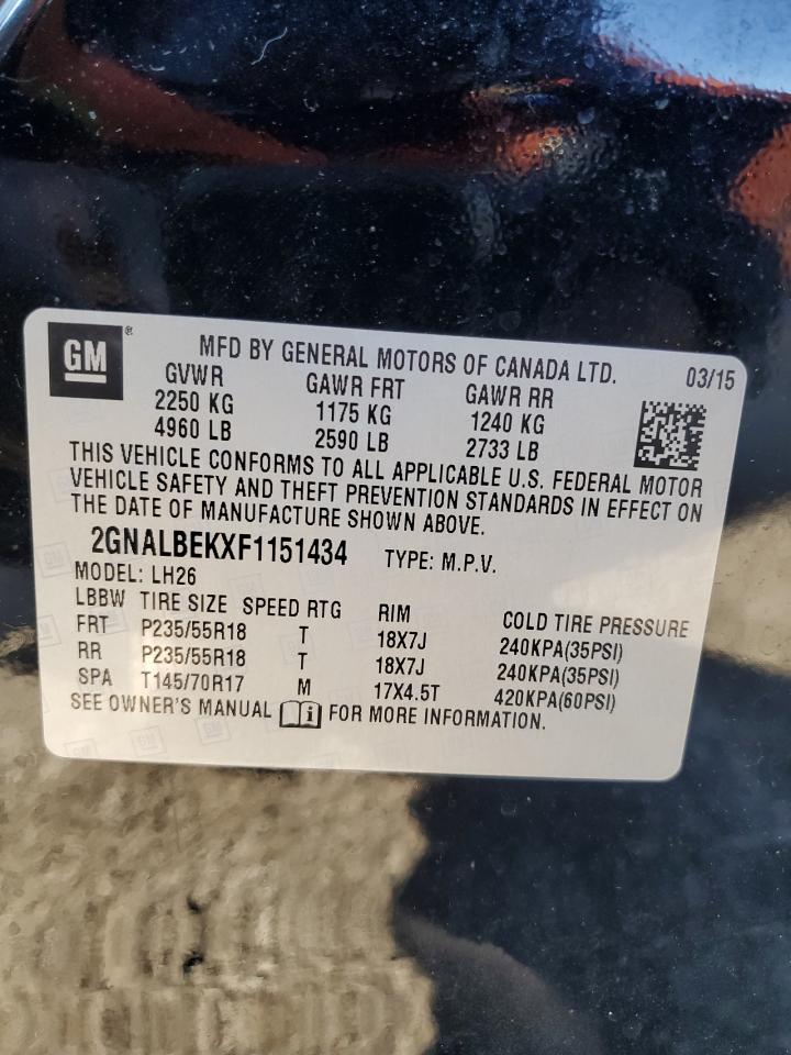 2015 Chevrolet Equinox VIN 2GNALBEKXF1151434 Copart auction photo, front end / side damage thumbnail 13