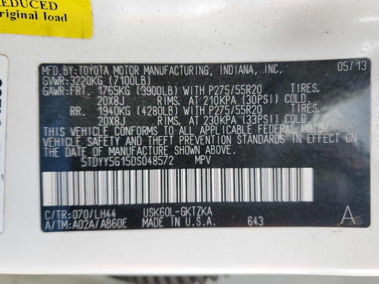2013 Toyota Sequoia VIN 5TDYY5G15DS048572 Copart auction photo, front end damage thumbnail 13