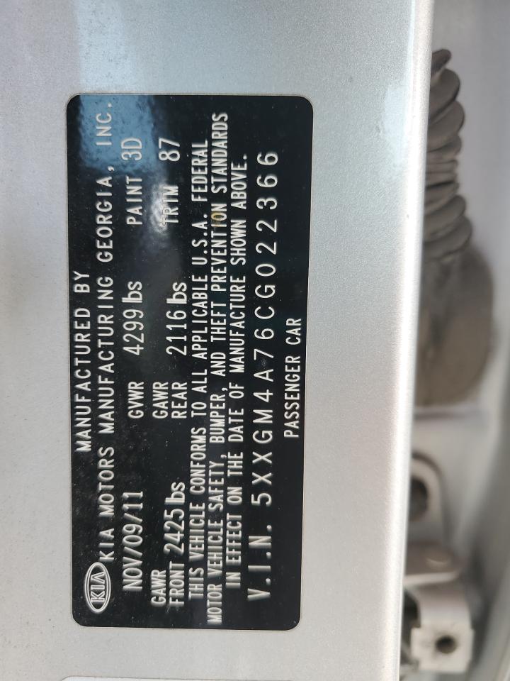 2012 KIA Optima VIN 5XXGM4A76CG022366 Copart auction photo, rear end / front end damage thumbnail 12