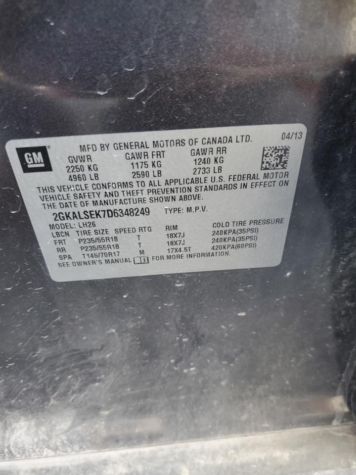 2013 GMC Terrain VIN 2GKALSEK7D6348249 Copart auction photo, side / rear end damage thumbnail 13