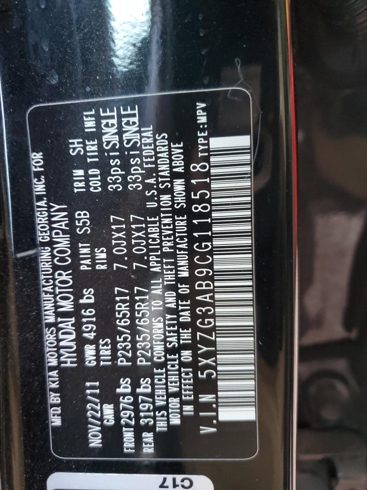 2012 Hyundai Santa Fe VIN 5XYZG3AB9CG118518 Copart auction photo, all over / side damage thumbnail 13