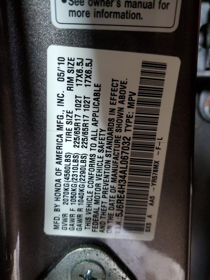 2010 Honda CR-V VIN 5J6RE4H34AL067032 Copart auction photo, side damage thumbnail 14