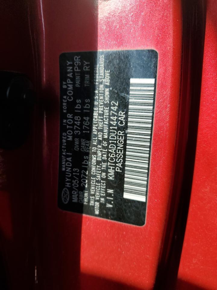 2013 Hyundai Veloster VIN KMHTC6AD1DU144742 Copart auction photo, rear end / side damage thumbnail 12