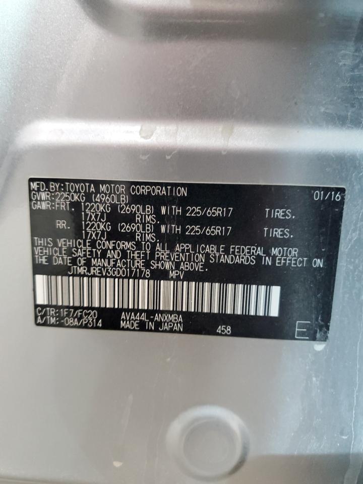 2016 Toyota RAV 4 VIN JTMRJREV3GD017178 Copart auction photo, rear end damage thumbnail 13