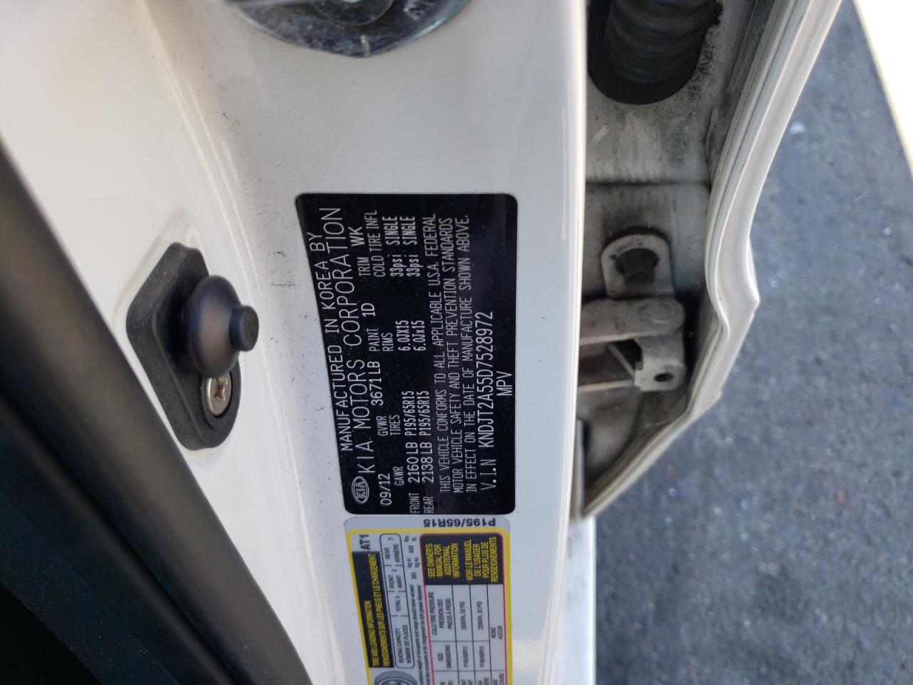 2013 KIA Soul VIN KNDJT2A55D7528972 Copart auction photo, side damage thumbnail 12