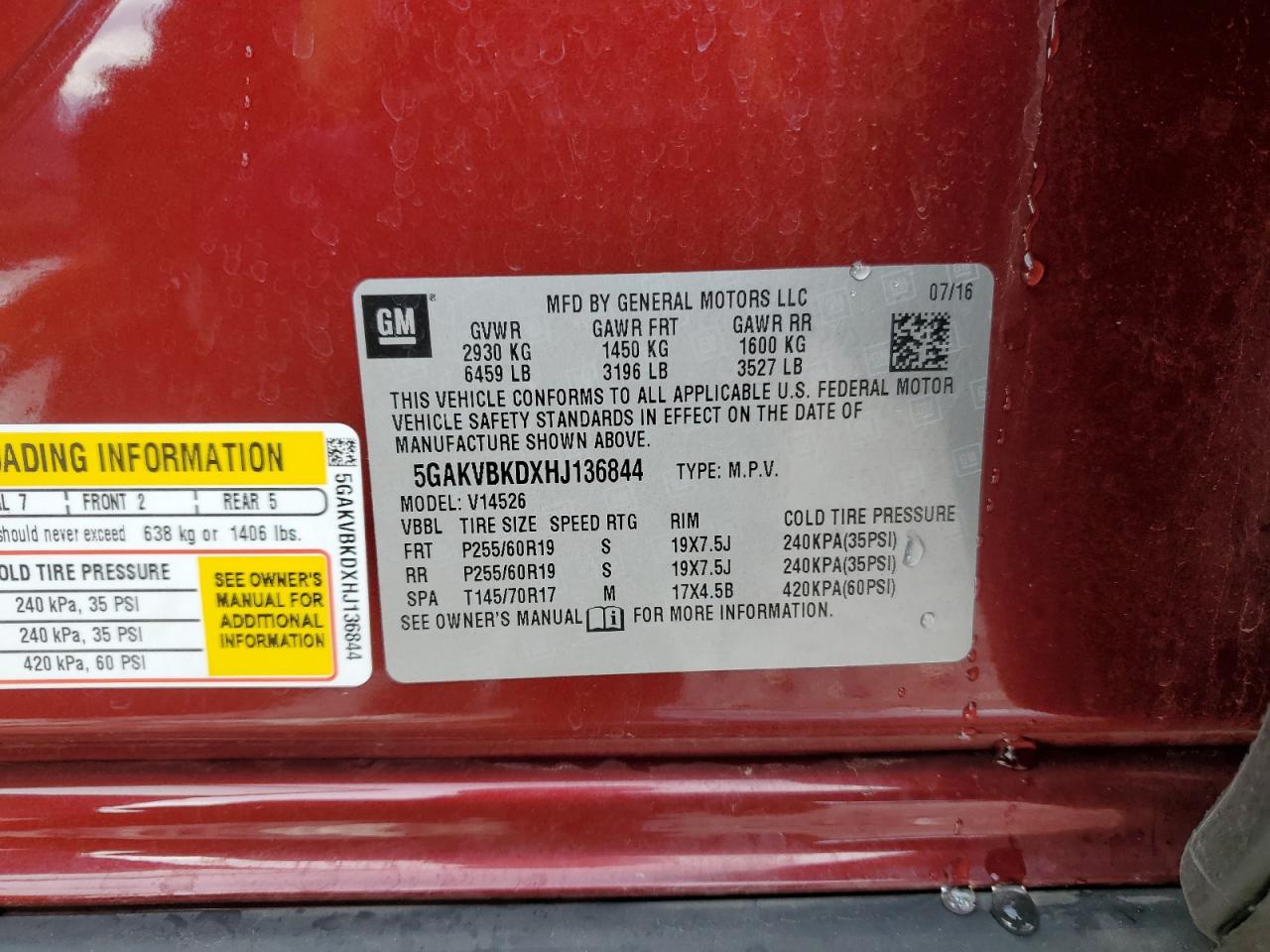 2017 Buick Enclave VIN 5GAKVBKDXHJ136844 Copart auction photo, front end damage thumbnail 15