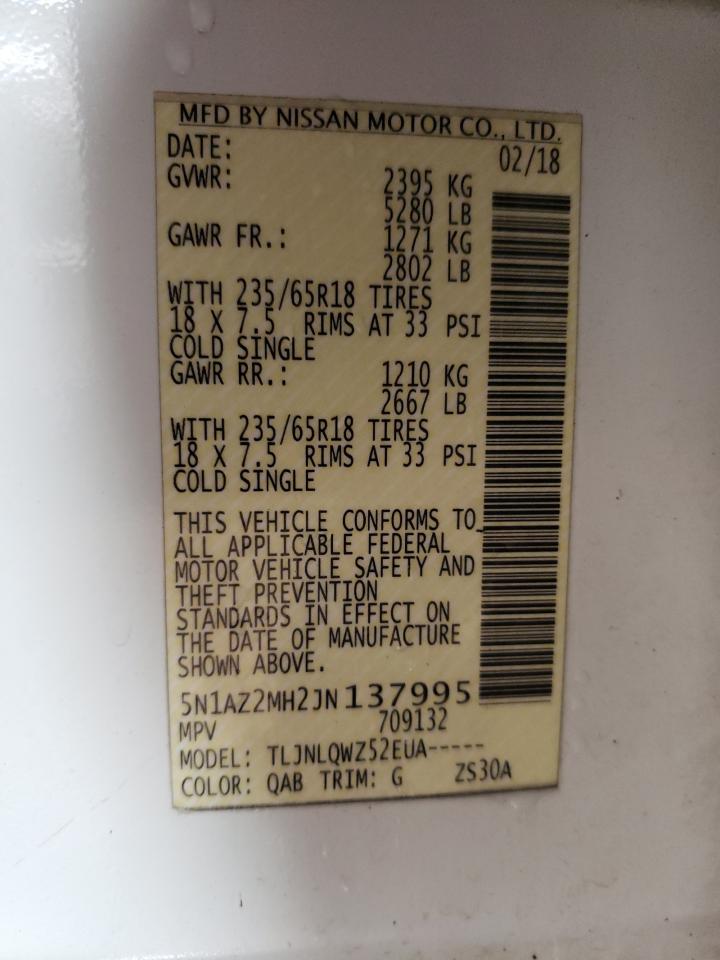 2018 Nissan Murano VIN 5N1AZ2MH2JN137995 Copart auction photo, front end damage thumbnail 12