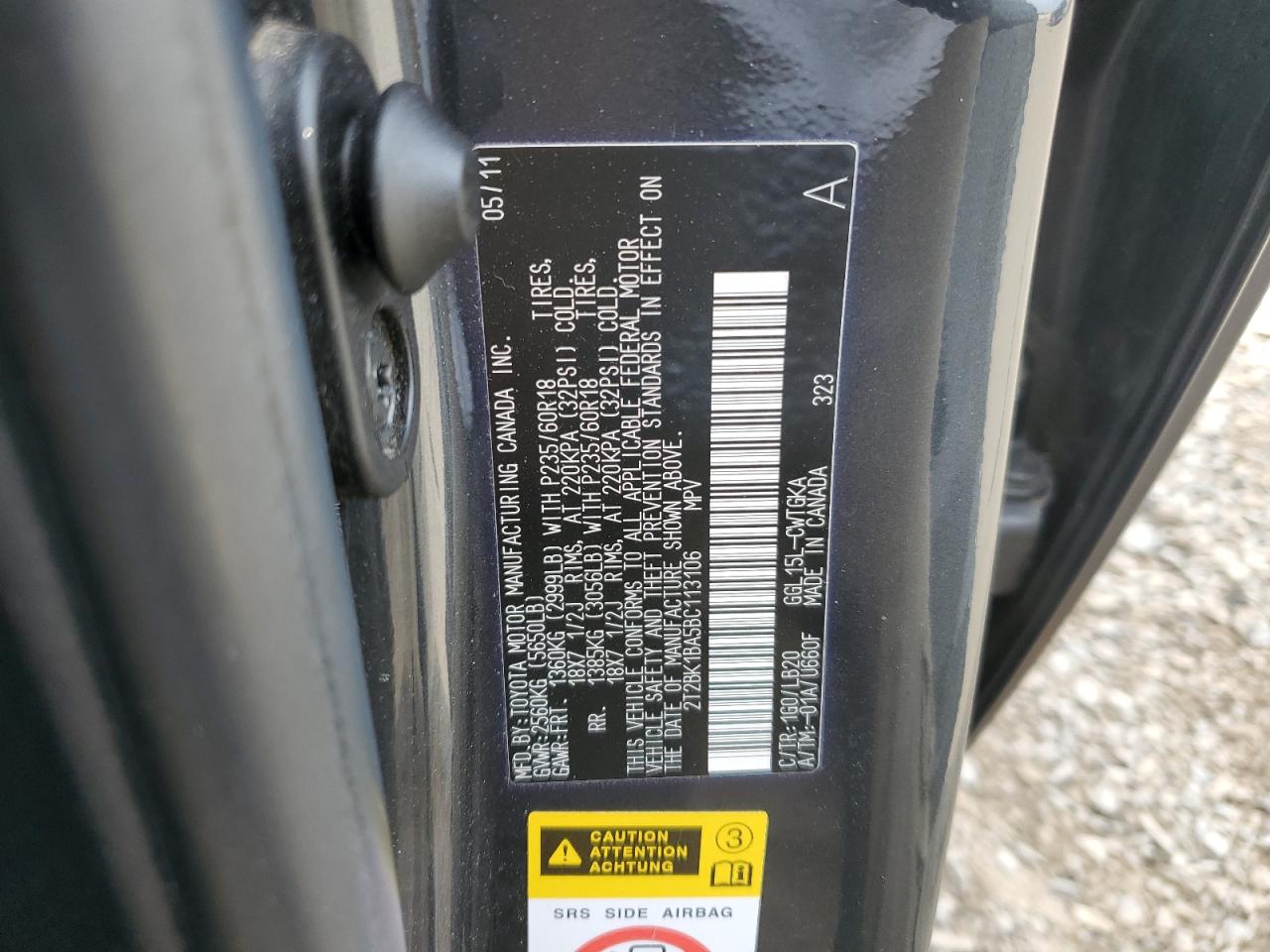2011 Lexus RX VIN 2T2BK1BA5BC113106 Copart auction photo, normal wear damage thumbnail 13