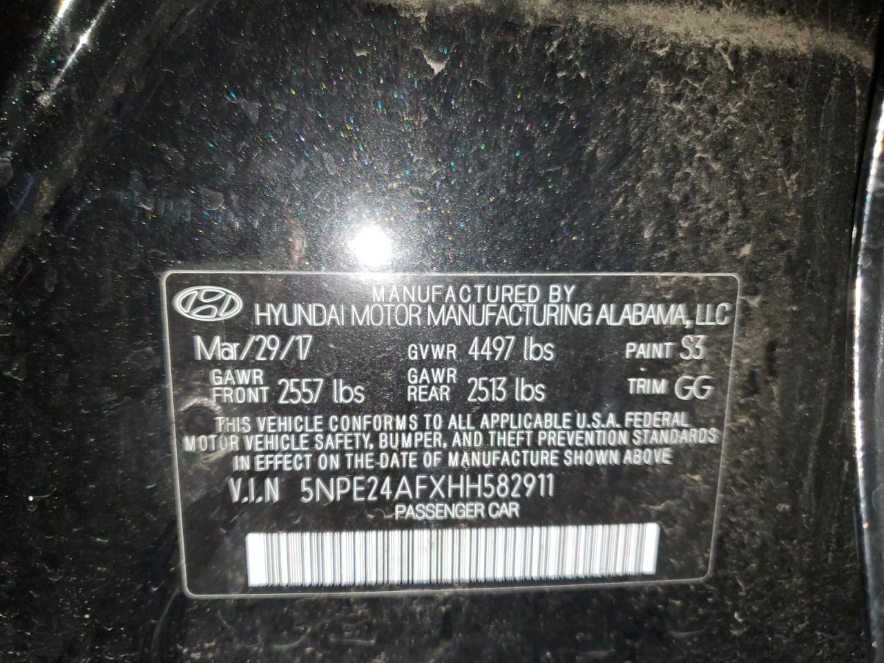 2017 Hyundai Sonata VIN 5NPE24AFXHH582911 Copart auction photo, rear end damage thumbnail 12