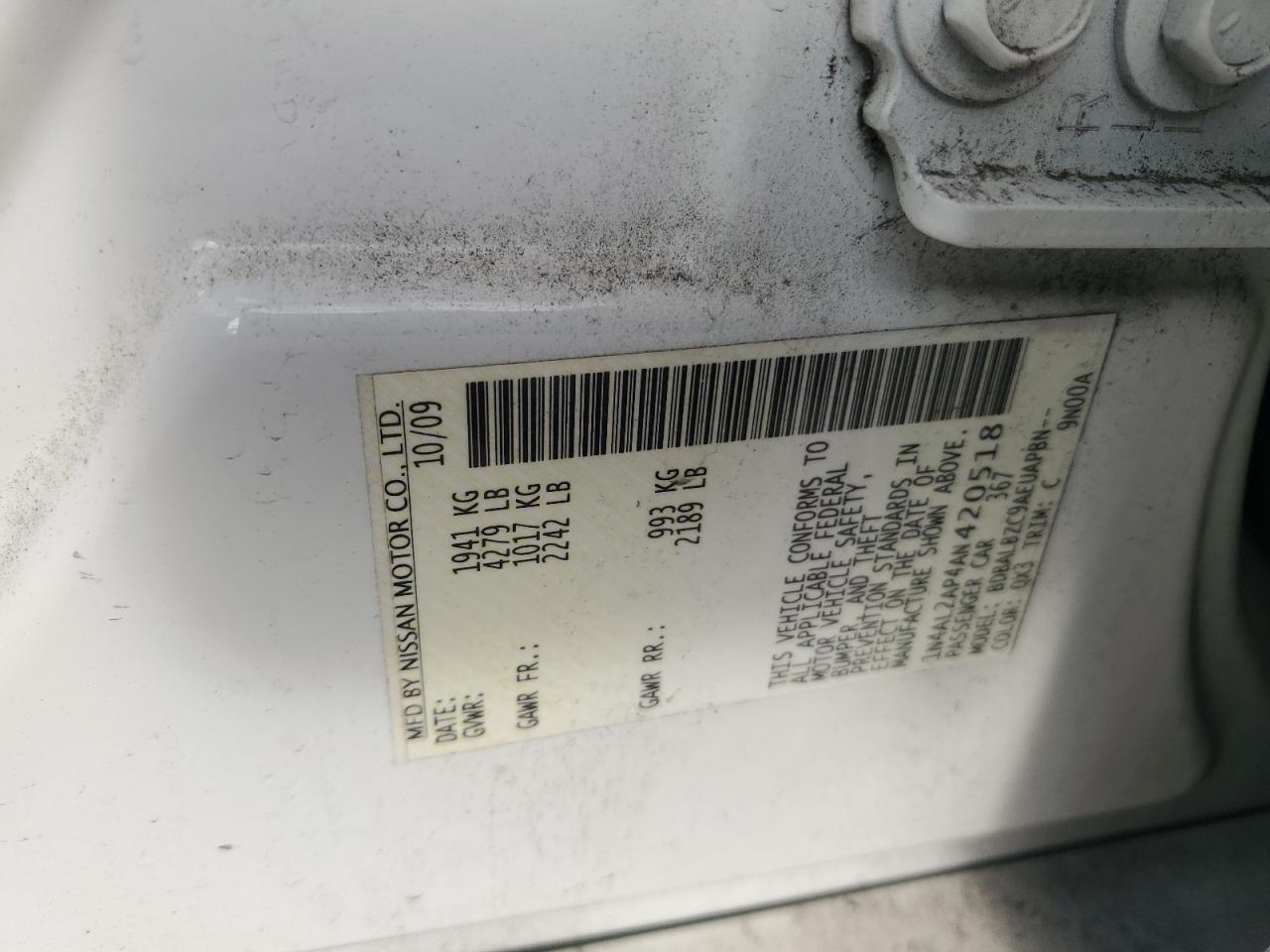 2010 Nissan Altima VIN 1N4AL2AP4AN420518 Copart auction photo, rear end damage thumbnail 14
