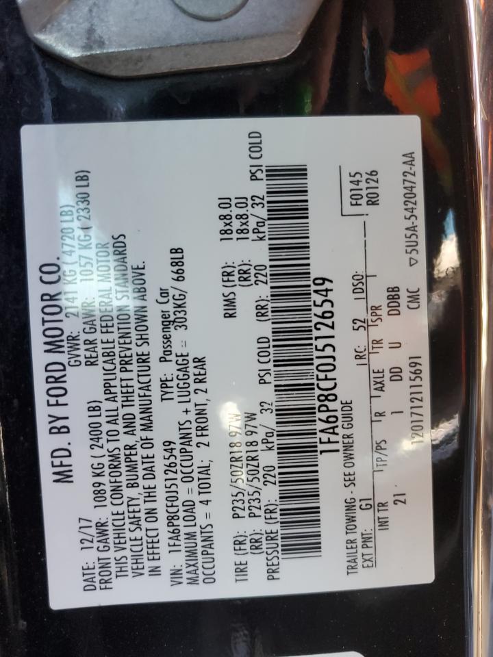 2018 Ford Mustang VIN 1FA6P8CF0J5126549 Copart auction photo, front end damage thumbnail 13
