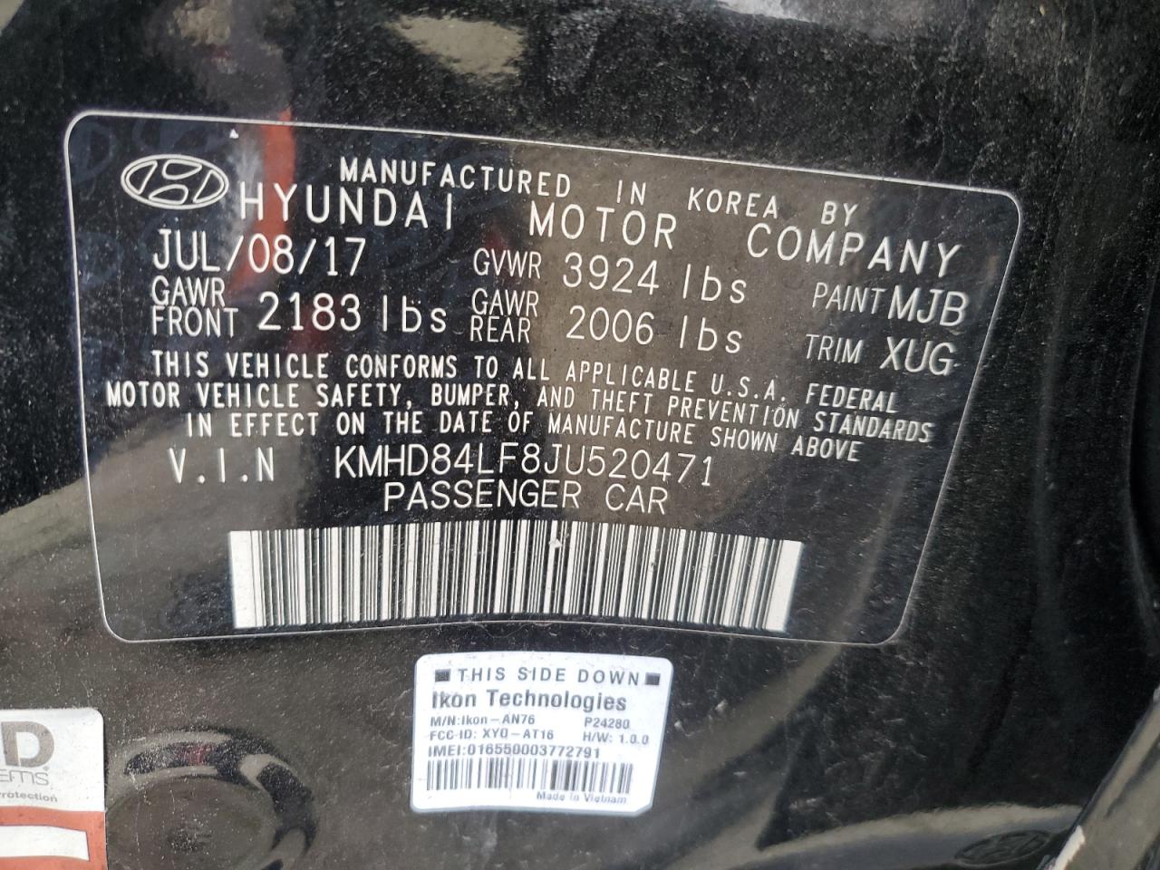 2018 Hyundai Elantra VIN KMHD84LF8JU520471 Copart auction photo, side / minor dent/scratches damage thumbnail 12