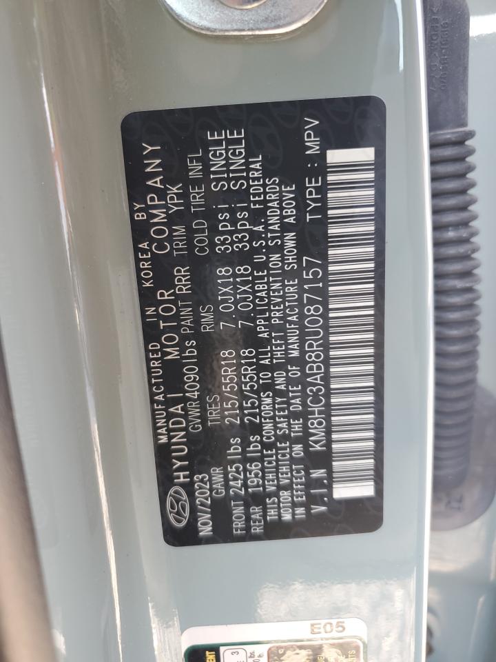 2024 Hyundai Kona VIN KM8HC3AB8RU087157 Copart auction photo, side / front end damage thumbnail 13