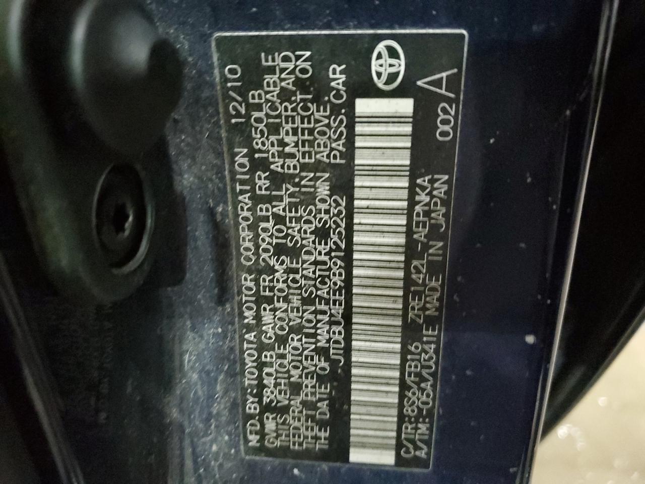 2011 Toyota Corolla VIN JTDBU4EE9B9125232 Copart auction photo, front end damage thumbnail 13