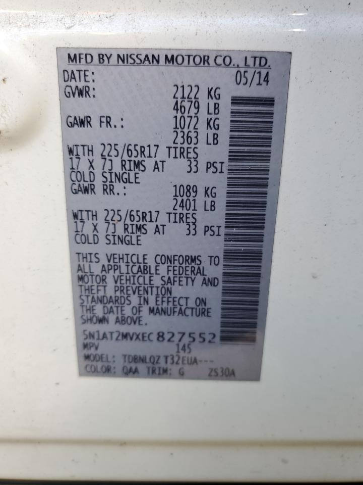 2014 Nissan Rogue VIN 5N1AT2MVXEC827552 Copart auction photo, hail / rear end damage thumbnail 13
