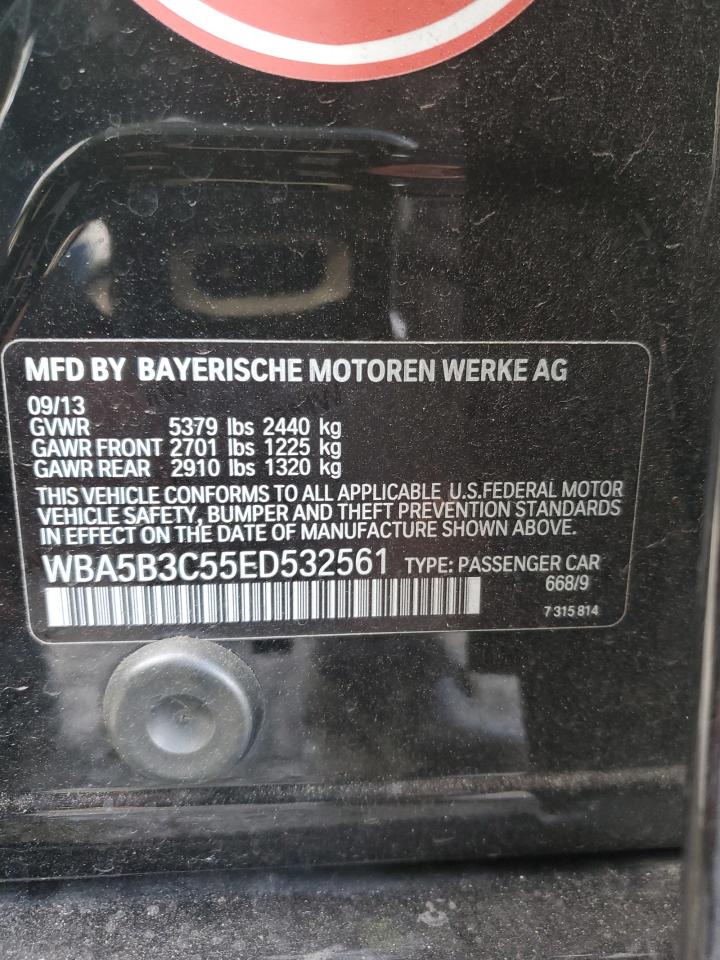 2014 BMW 5er VIN WBA5B3C55ED532561 Copart auction photo, rear end / side damage thumbnail 13