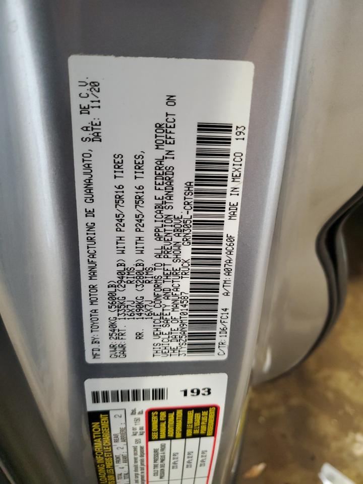2021 Toyota Tacoma VIN 3TYSZ5AN9MT014587 Copart auction photo, front end / side damage thumbnail 12