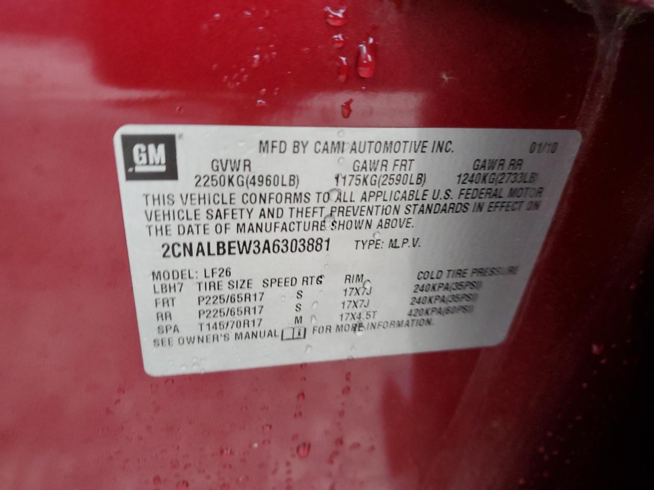 2010 Chevrolet Equinox VIN 2CNALBEW3A6303881 Copart auction photo, side / front end damage thumbnail 13