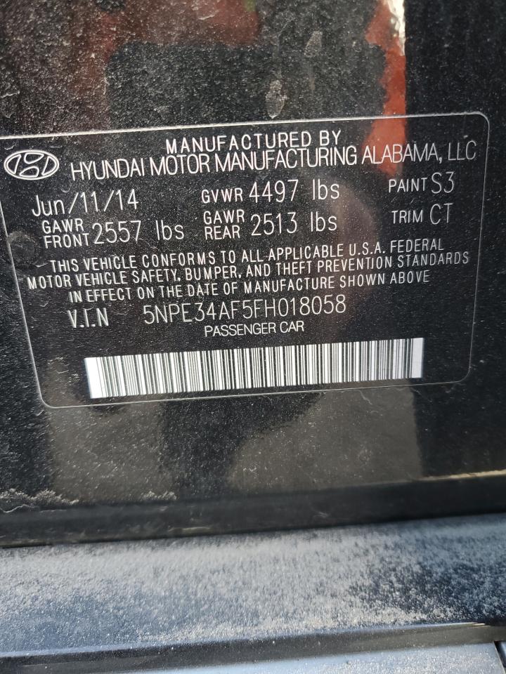 2015 Hyundai Sonata VIN 5NPE34AF5FH018058 Copart auction photo, front end / side damage thumbnail 13