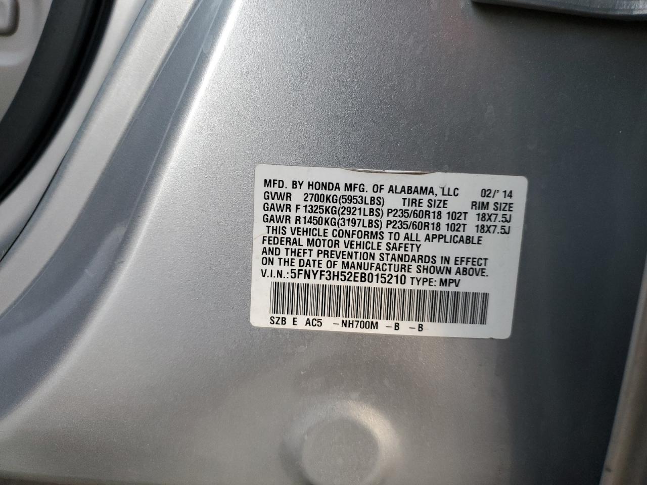 2014 Honda Pilot VIN 5FNYF3H52EB015210 Copart auction photo, side damage thumbnail 12