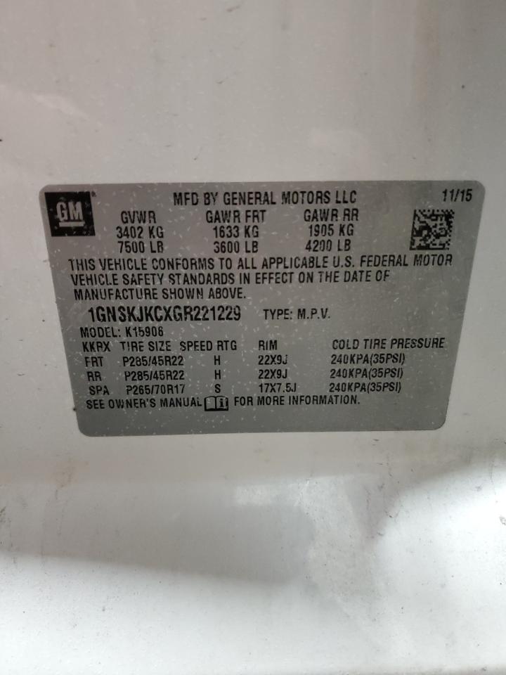 2016 Chevrolet Suburban VIN 1GNSKJKCXGR221229 Copart auction photo, rear end damage thumbnail 14
