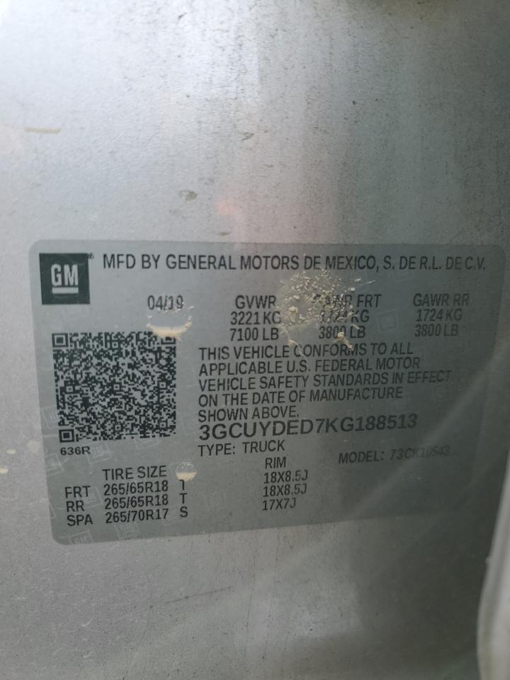 2019 Chevrolet Silverado VIN 3GCUYDED7KG188513 Copart auction photo, burn - engine / mechanical damage thumbnail 16
