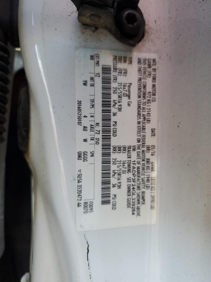 2016 Ford Focus VIN 1FADP3F24GL339284 Copart auction photo, all over damage thumbnail 12