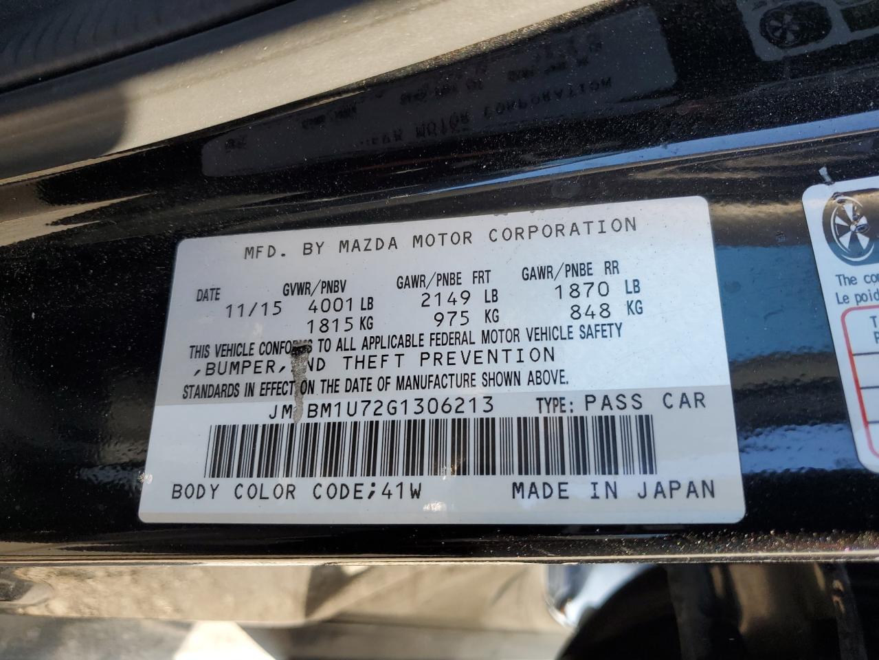 2016 Mazda 3 VIN JM1BM1U72G1306213 Copart auction photo, rear end damage thumbnail 14