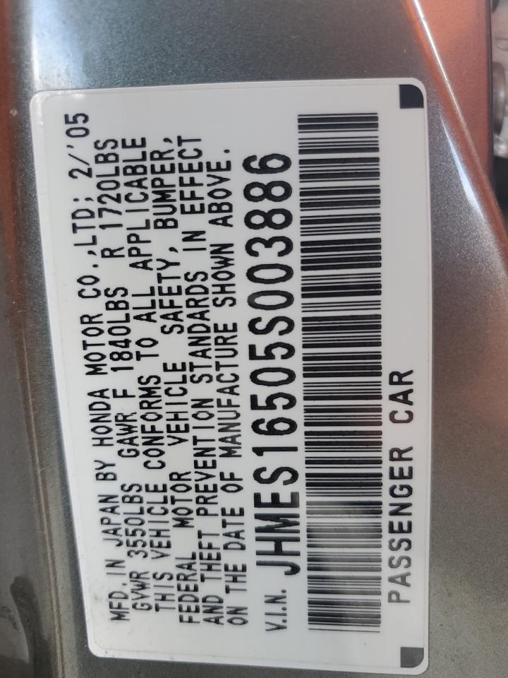 2005 Honda Civic VIN JHMES16505S003886 Copart auction photo, rear end / front end damage thumbnail 12