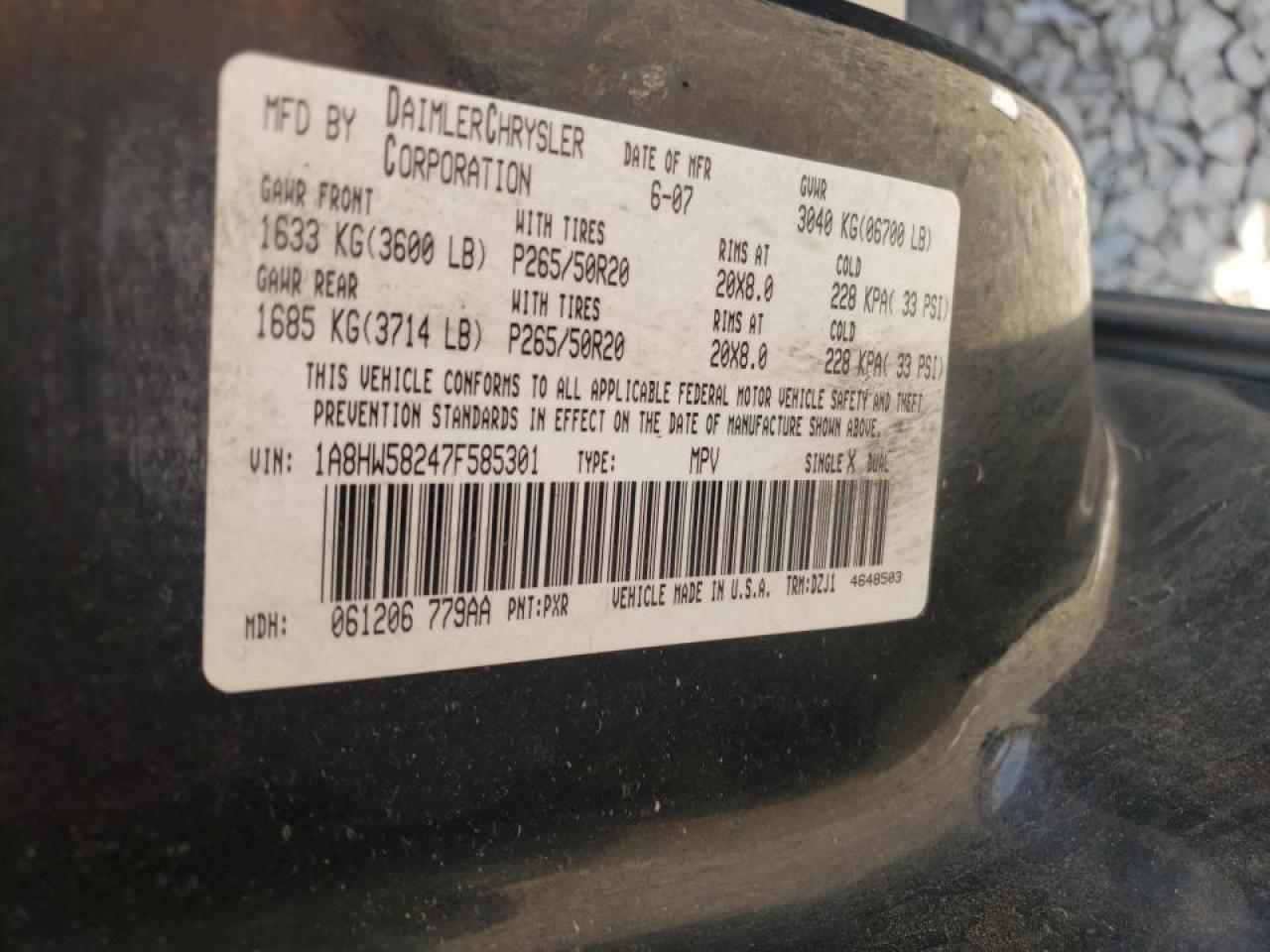 2007 Chrysler Aspen VIN 1A8HW58247F585301 Copart auction photo, front end / minor dent/scratches damage thumbnail 10