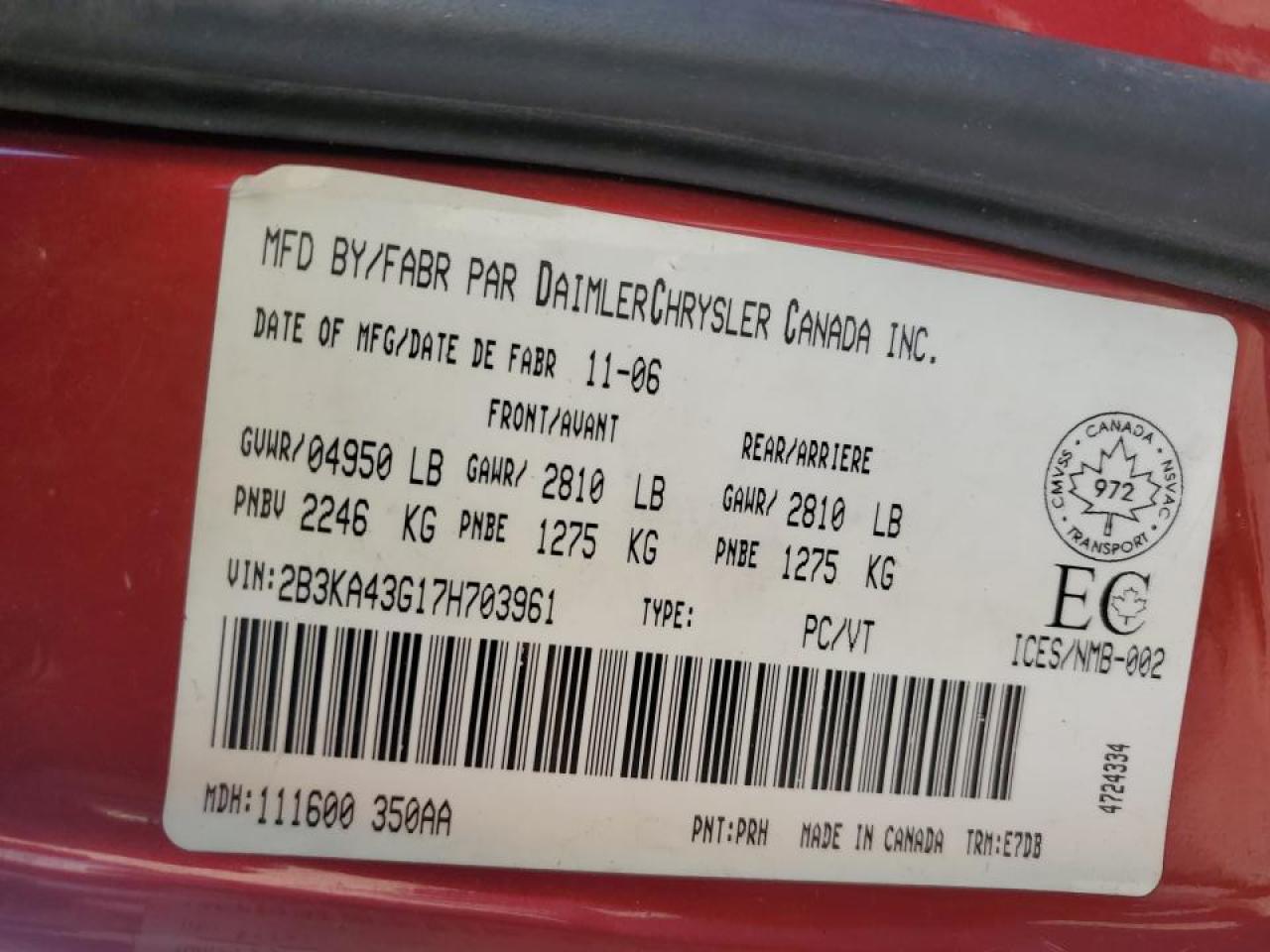 2007 Dodge Charger VIN 2B3KA43G17H703961 Copart auction photo, front end / all over damage thumbnail 14