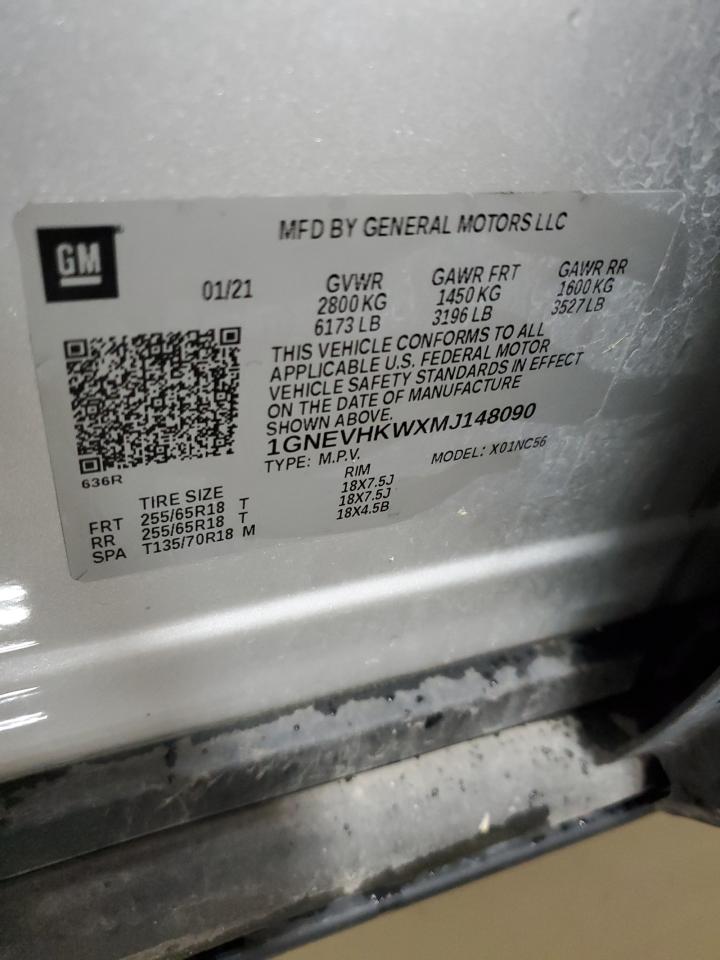 2021 Chevrolet Traverse VIN 1GNEVHKWXMJ148090 Copart auction photo, front end / side damage thumbnail 14