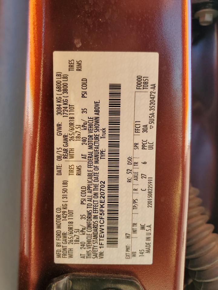 2015 Ford F-150 VIN 1FTEW1CF5FKE20702 Copart auction photo, all over damage thumbnail 14