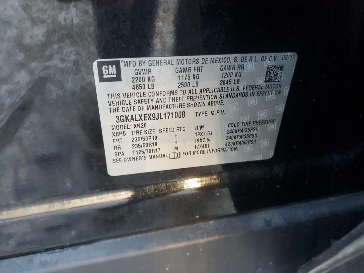 2018 GMC Terrain VIN 3GKALXEX9JL171008 Copart auction photo, front end / mechanical damage thumbnail 15