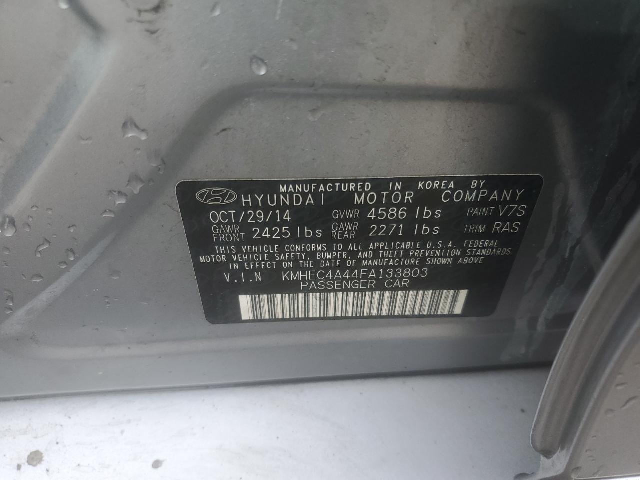 2015 Hyundai Sonata VIN KMHEC4A44FA133803 Copart auction photo, front end damage thumbnail 12