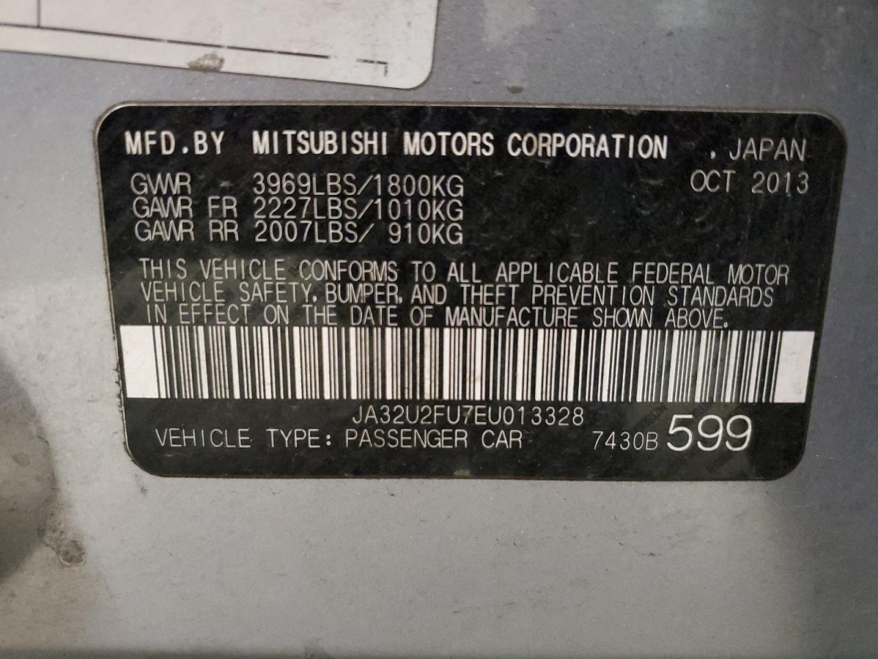 2014 Mitsubishi Lancer VIN JA32U2FU7EU013328 Copart auction photo, front end damage thumbnail 15