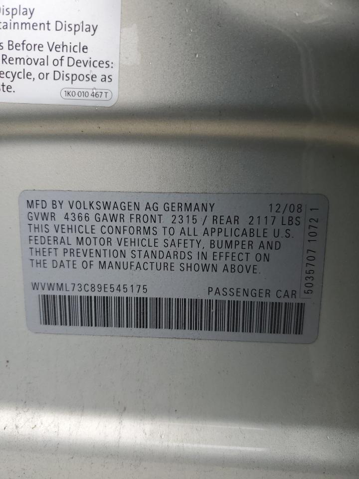 2009 Volkswagen Passat CC VIN WVWML73C89E545175 Copart auction photo, mechanical / front end damage thumbnail 12