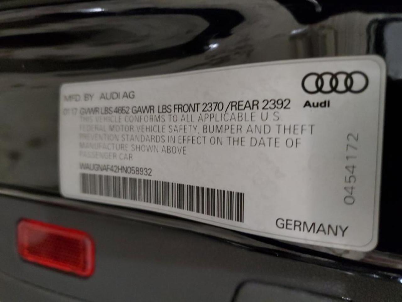 2017 Audi A4 VIN WAUGNAF42HN058932 Copart auction photo, front end / rear end damage thumbnail 14