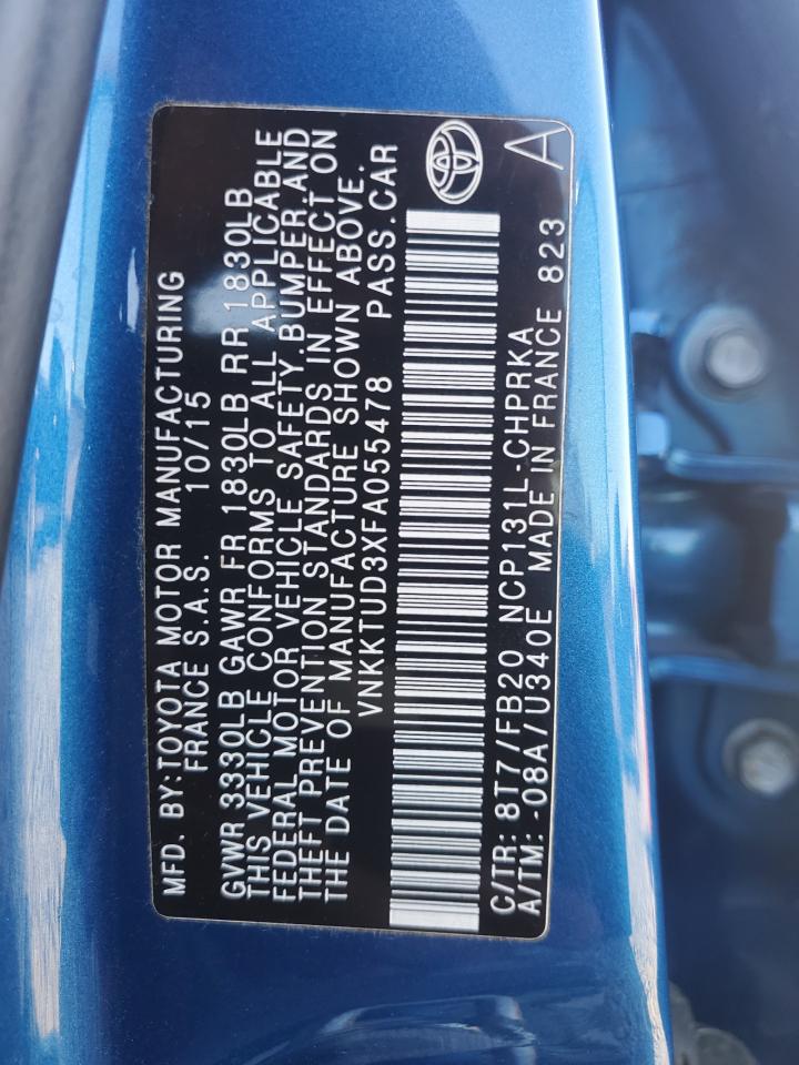 2015 Toyota Yaris VIN VNKKTUD3XFA055478 Copart auction photo, front end / side damage thumbnail 12