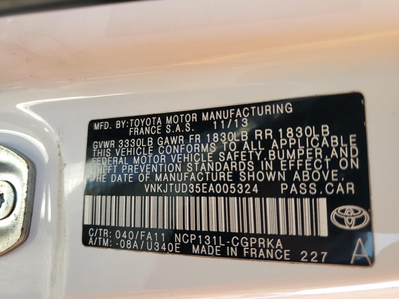 2014 Toyota Yaris VIN VNKJTUD35EA005324 Copart auction photo, front end damage thumbnail 13