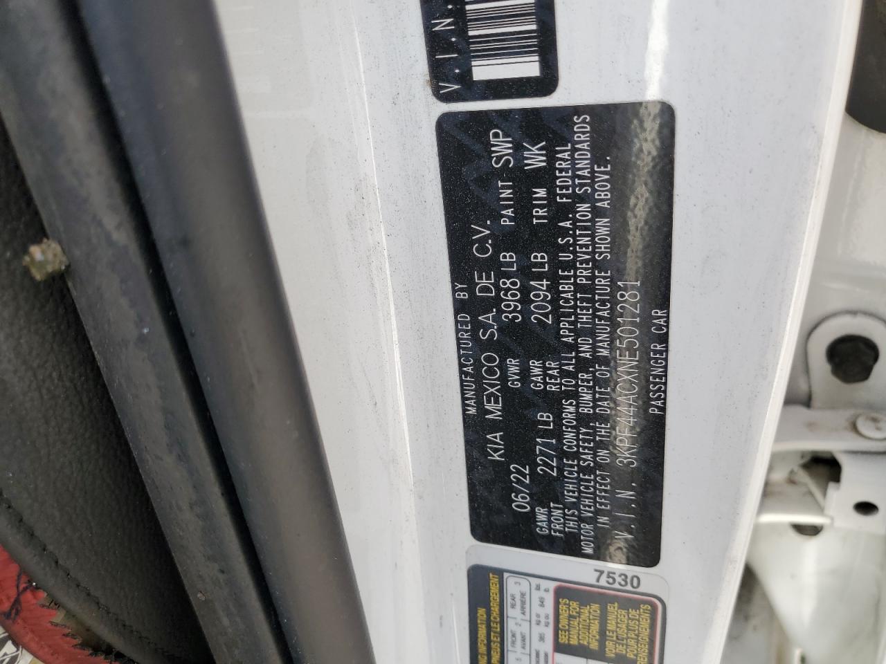 2022 KIA Forte VIN 3KPF44ACXNE501281 Copart auction photo, burn - engine / all over damage thumbnail 12